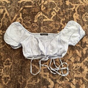 Puff Sleeve Light Blue Crop Top Blouse by Priceless
